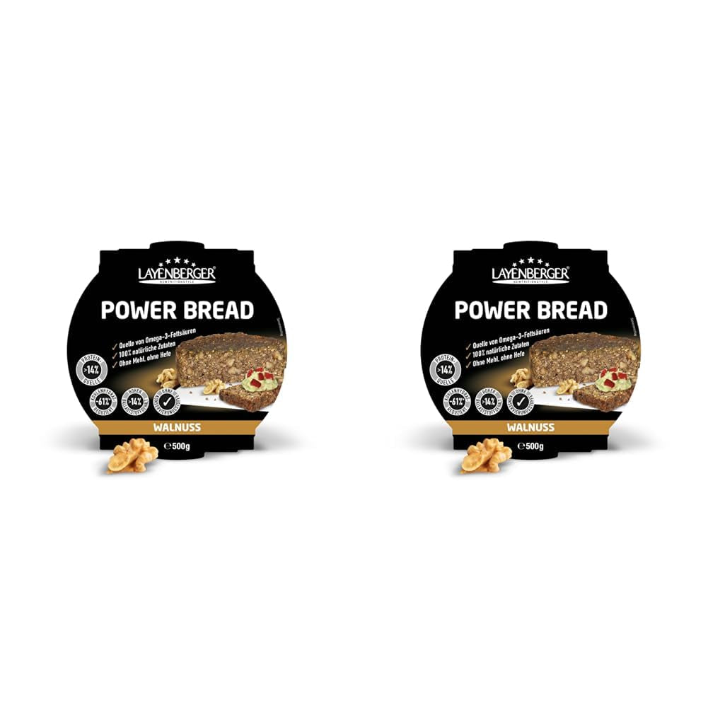 Layenberger Prower Bread Walnut, Eiweiß- Und Ballaststoffquelle, Ohne Konservierungsmittel, Ohne Hefe, Ohne Mehl, Mit 14G Protein Pro 100G, (1 X 500G) Směs na pečení a vaření Naty Shop 500 G (2Er Pack) Vlašský ořech