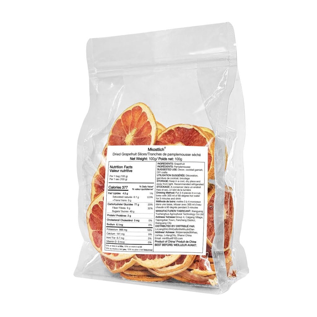 Felii de grapefruit uscate, grapefruit deshidratat, umplere vază, decorațiuni de Crăciun, felii de grapefruit roșu, felii de fructe uscate pentru ceai, fără zahăr adăugat (100g (1 pachet)) Produse deshidratate Naty Shop