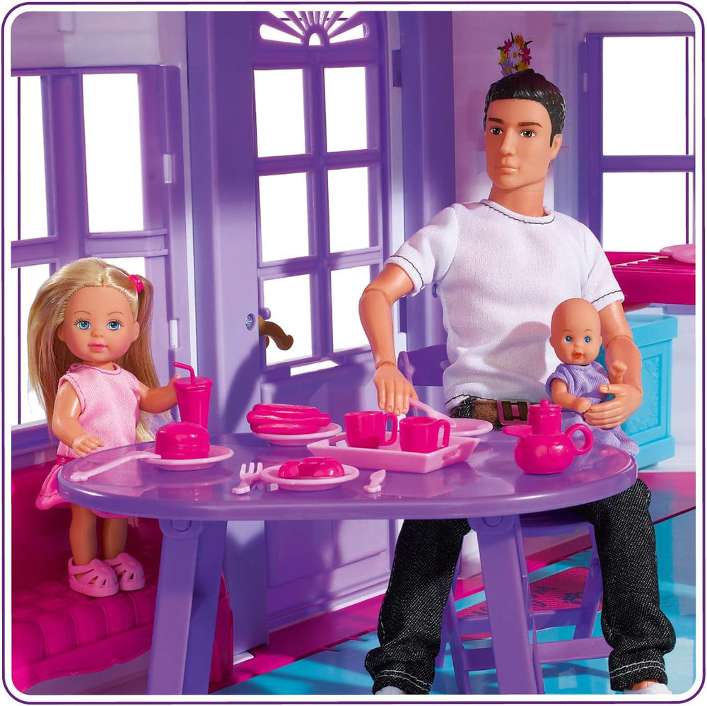 Simba 104661996 - Steffi Love Dreamhouse, velký domeček na hraní, 4 pokoje, BEZ LOUTEK, 84 cm vysoký, dvě patra, funkční zvonek, skládací domečky pro panenky Naty Shop