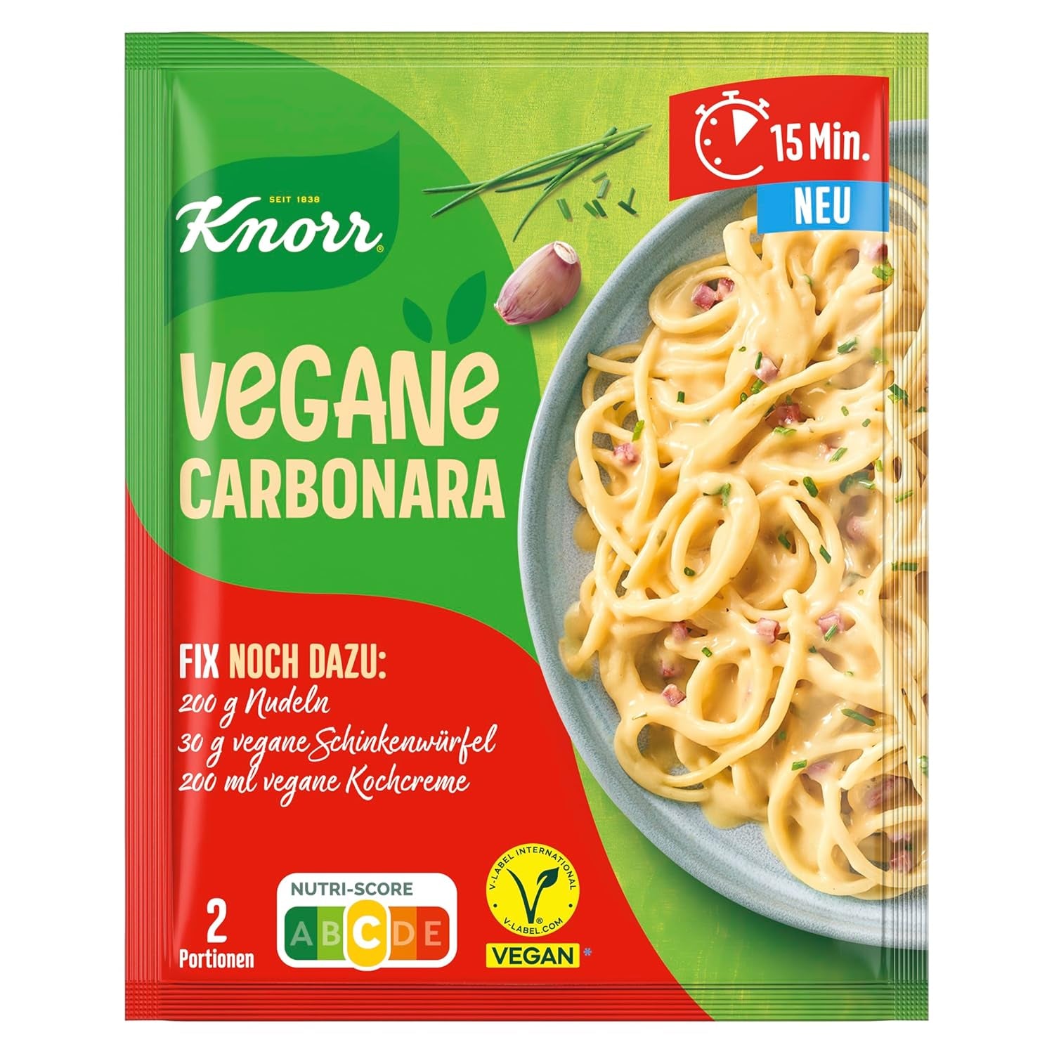 Knorr Fix Vegane Carbonara für eine leckere vegane Pasta ohne geschmacksverstärkende Zusatzstoffe 2 Porce