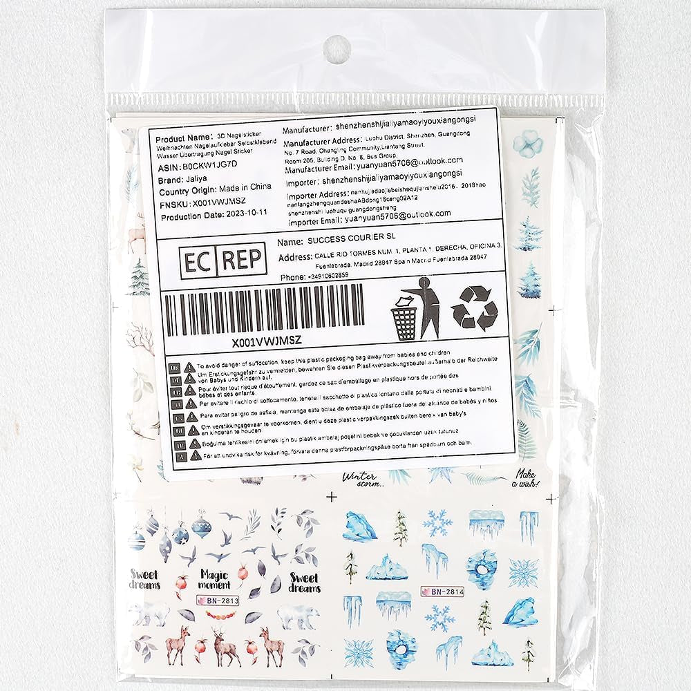 Autocolante 3D pentru unghii de Crăciun, autoadezive, cu transfer de apă, brad de Crăciun, fulg de nea, elan, pinguin, artă pentru unghii de Crăciun, design pentru unghii de iarnă, autocolante de Crăciun, accesorii pentru unghii