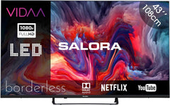SALORA FOD43FV – Televizor de 43 de inci – Smart TV cu ecran Full HD, Android TV, sistem de operare Vidaa, tuner triplu DVB-T2/S2, WLAN, Ethernet, 3x HDMI, design fără ramă pentru un stil de viață modern