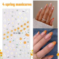 Nagelsticker Set Für Einzigartiges Nageldesign, 4 Blatt Frühlingsthemen Nail Art Zubehör, Perfekt Für 3D Gel Nägel Und UV Gel Strips