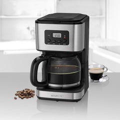 Cafetieră Clatronic® cu temporizator, carafă de 1,5 litri pentru 12-14 cești de cafea, temporizator LCD 24h, funcție de menținere la cald, antipicurare, filtru detașabil, afișaj și lumini indicatoare, 900W - KA 3642