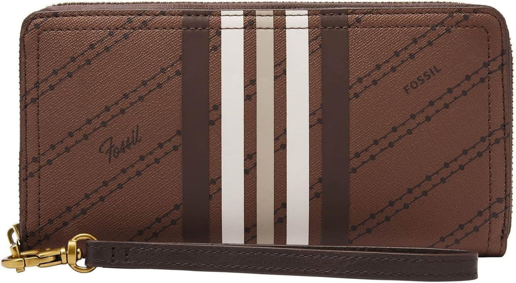 Fossil ceas Logan RFID Zip Around Clutch portofel 19.7 cm L x 1.9 cm W x 10.2 cm H Genti Femei Naty Shop Maro și dungi 19.69 X 10.16 X 10.16 Cm