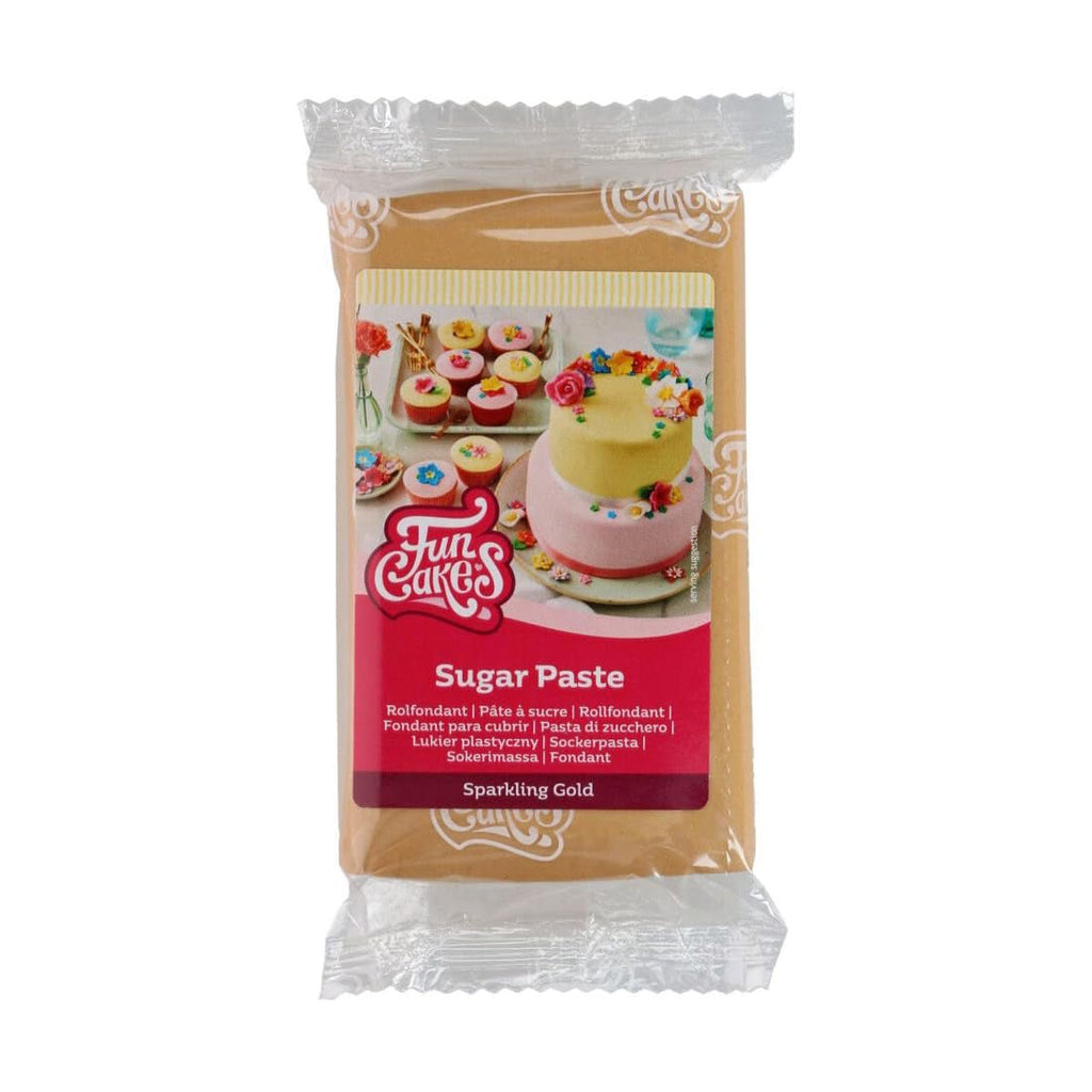 FunCakes Sparkling Gold fondant rulat: ușor de utilizat, neted, flexibil, moale și pliabil, perfect pentru decorarea prăjiturilor, halal, kosher și fără gluten. 250 g Pasta de zahar Naty Shop Default Title