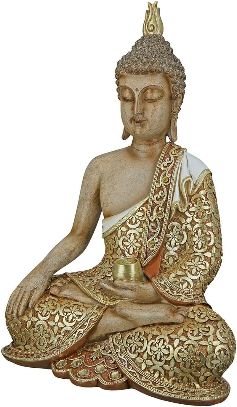 GILDE Sculptură decorativă Buddha șezând - Meditație - maro/alb - Înălțime 29 cm Statuete si sculpturi Naty Shop Maro, culori aurii Înălțime 35 cm