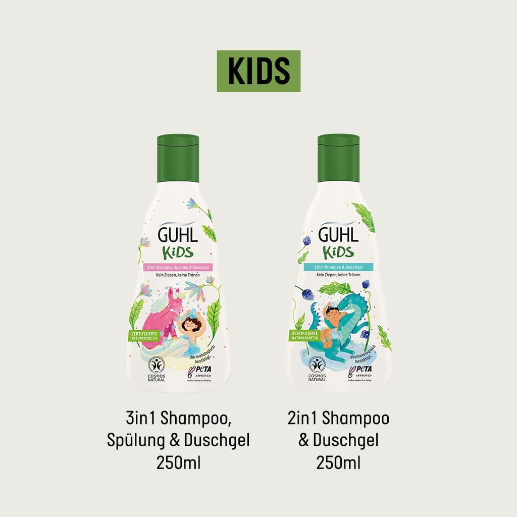 Guhl Kids Dino advantage set - 2x Guhl Kids 2 în 1 Șampon & Gel de duș, 250ml + 1x Pixi book - Special dezvoltat pentru copii - Nu se trage - Certificat Cosmos Natural Copii - Baie si Skincare Naty Shop