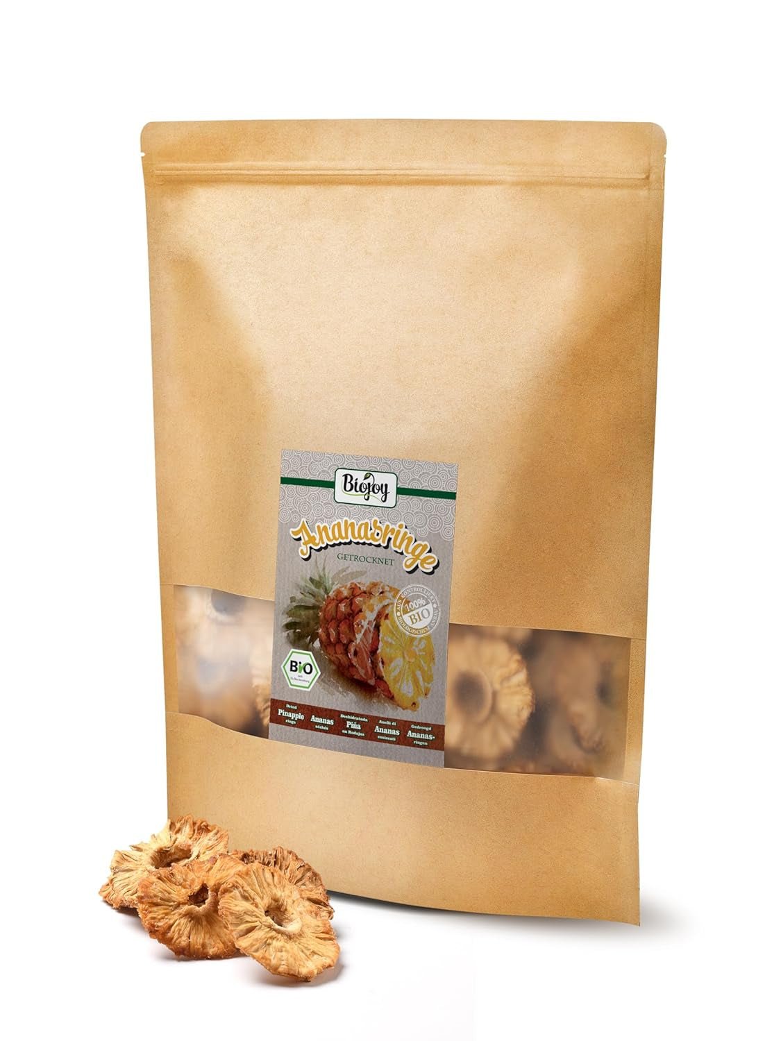 Inele de ananas Biojoy BIO, uscate (1 kg), nesulfurate Produse deshidratate Naty Shop