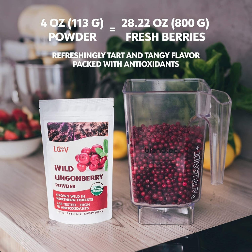 LOOV pulbere organică de afine, fabricată din afine sălbatice 100% întregi, liofilizate, recoltate în pădurile din nordul Europei, 113 g, fără zahăr adăugat Produse deshidratate Naty Shop