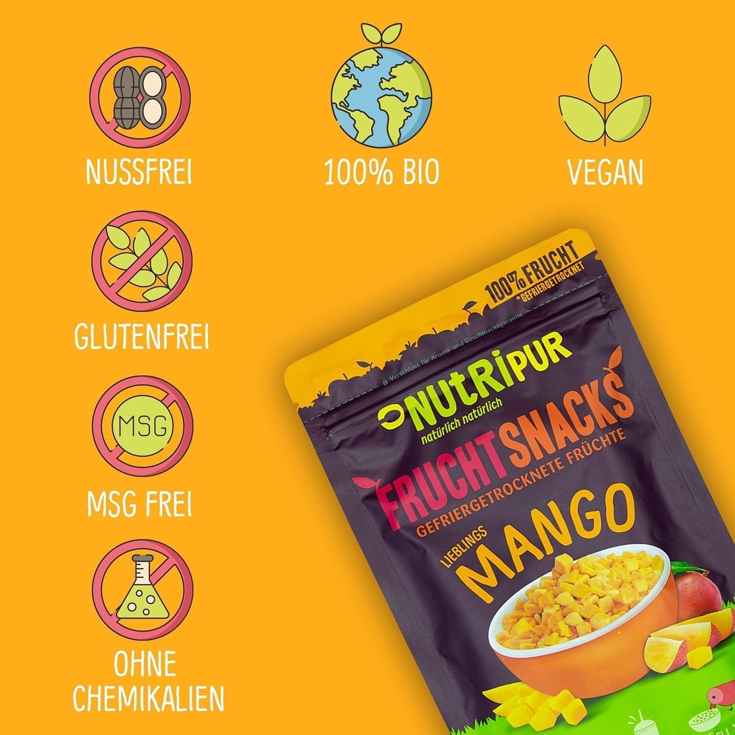 Mango liofilizat: 100g fructe liofilizate din bucăți fragede de mango fără zahăr adăugat - mango uscat - mango uscat - fructe uscate - fructe uscate de la NutriPur Produse deshidratate Naty Shop