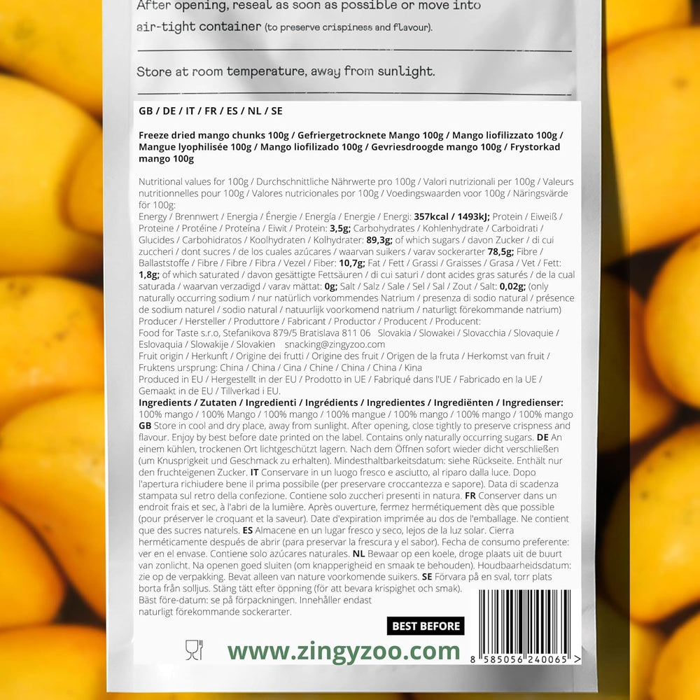 Mango liofilizat | Fără zahăr adăugat Mango liofilizat | Mango liofilizat Mango fructe Mango uscat | Mango uscat Fructe uscate fără aditivi | Mango uscat ZingyZoo (100g) Produse deshidratate Naty Shop