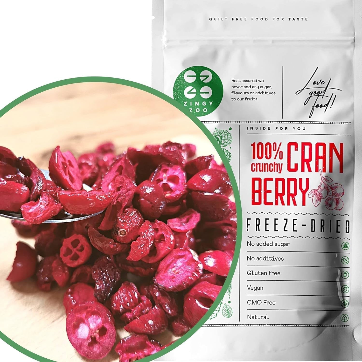 Merișoare liofilizate fără zahăr | XL 250g Merișoare liofilizate naturale neîndulcite | Fructe liofilizate naturale sălbatice | Merișoare liofilizate | ZingyZoo Produse deshidratate Naty Shop 80G