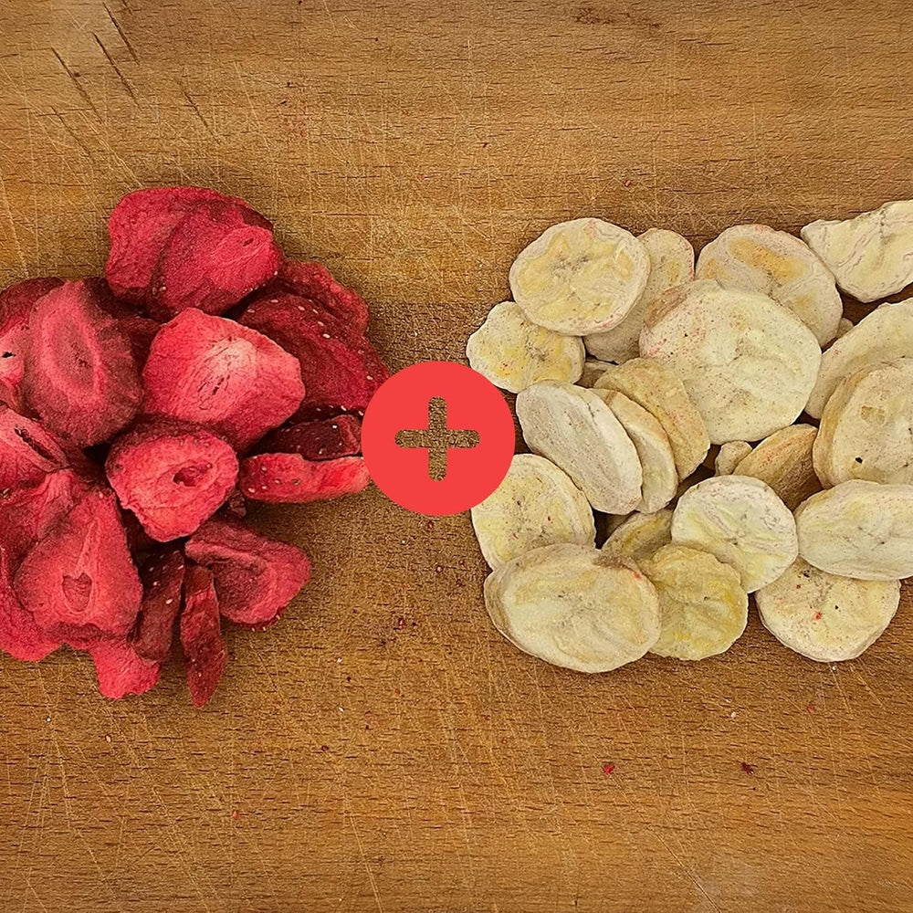 Mix de fructe liofilizate ErdBana XL 300g | Banane liofilizate + căpșuni liofilizate Set degustare fructe liofilizate | Mix de fructe liofilizate căpșuni și banane | ZingyZoo Produse deshidratate Naty Shop