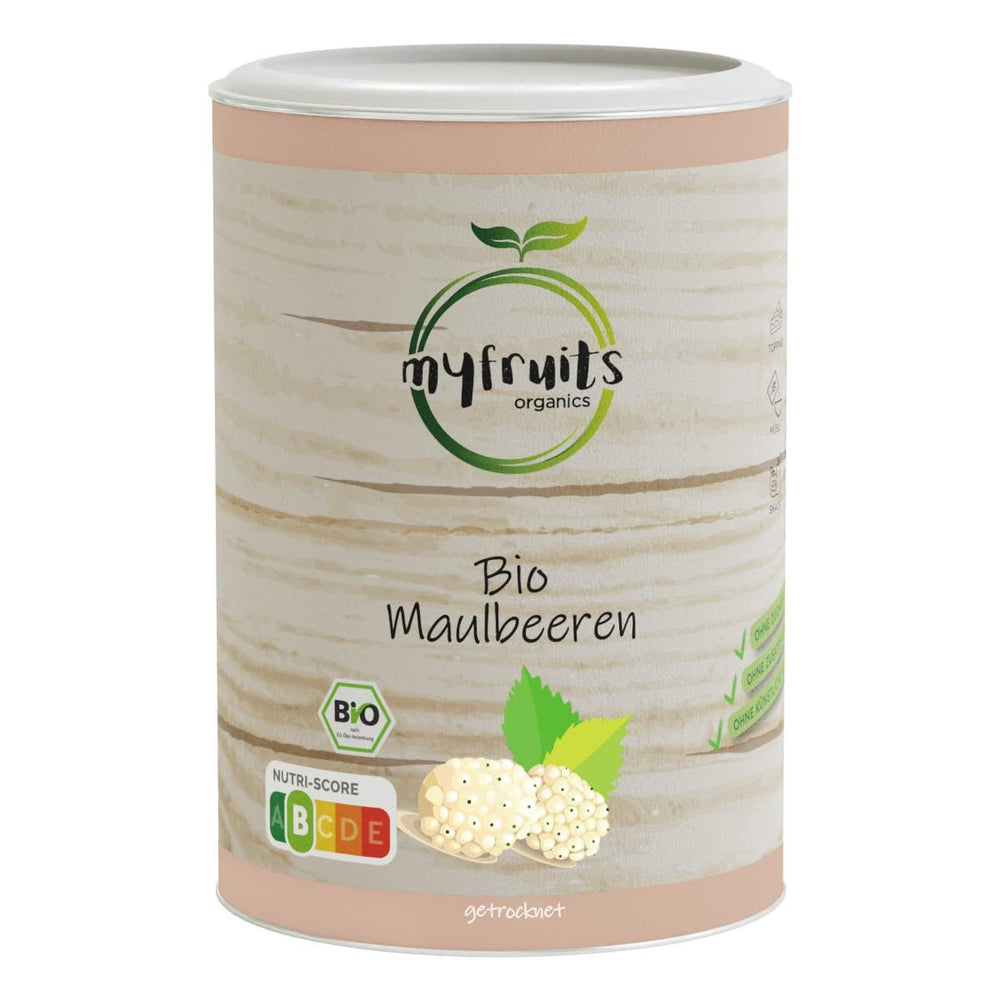 myfruits mure organice uscate, 750g, uscate la soare, fără aditivi. Din agricultura ecologică certificată, mure albe uscate Produse deshidratate Naty Shop 300 G (1 pachet)