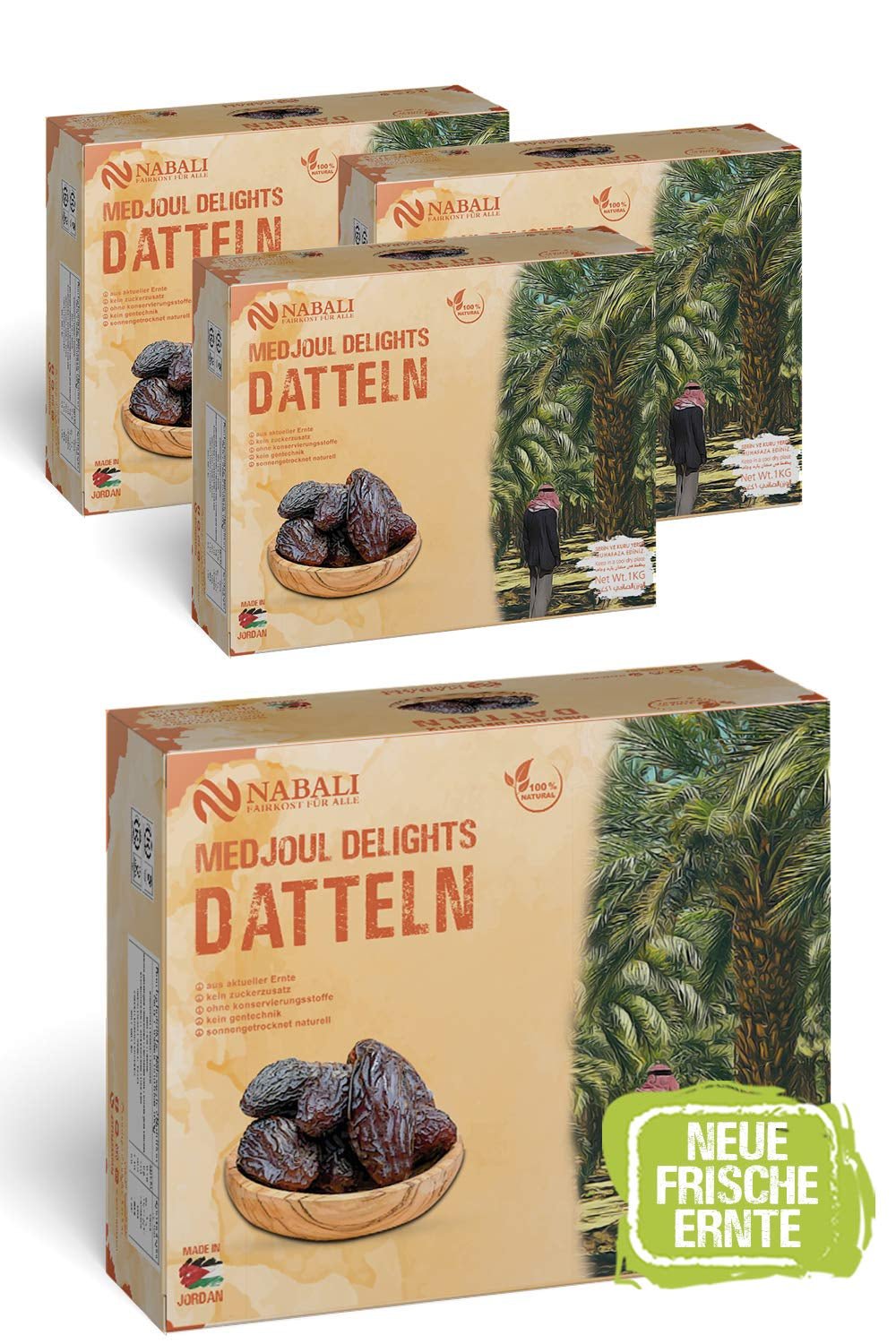 NABALI FAIRKOST 2KG Medjool - Curmale Medjoul Delight Calitate I 100% natural aromat proaspăt și vegan I Curmale Medjool fără conservanți dulci ca mierea și caramelizate (2KG) Produse deshidratate Naty Shop 4 kg (pachet de 4)