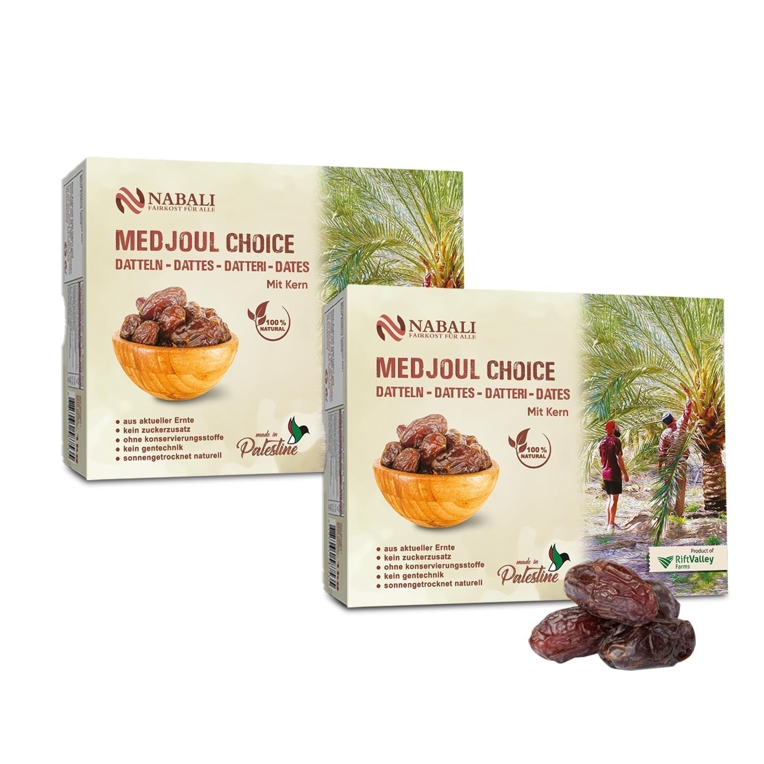 NABALI FAIRKOST FOR ALL Medjoul - Medjool Dates Choice I - 100% natural aromat proaspăt oriental moale I dulce ca mierea și caramelizat I Origine: Palestina I (1x1KG) Produse deshidratate Naty Shop 2 kg (1 pachet)