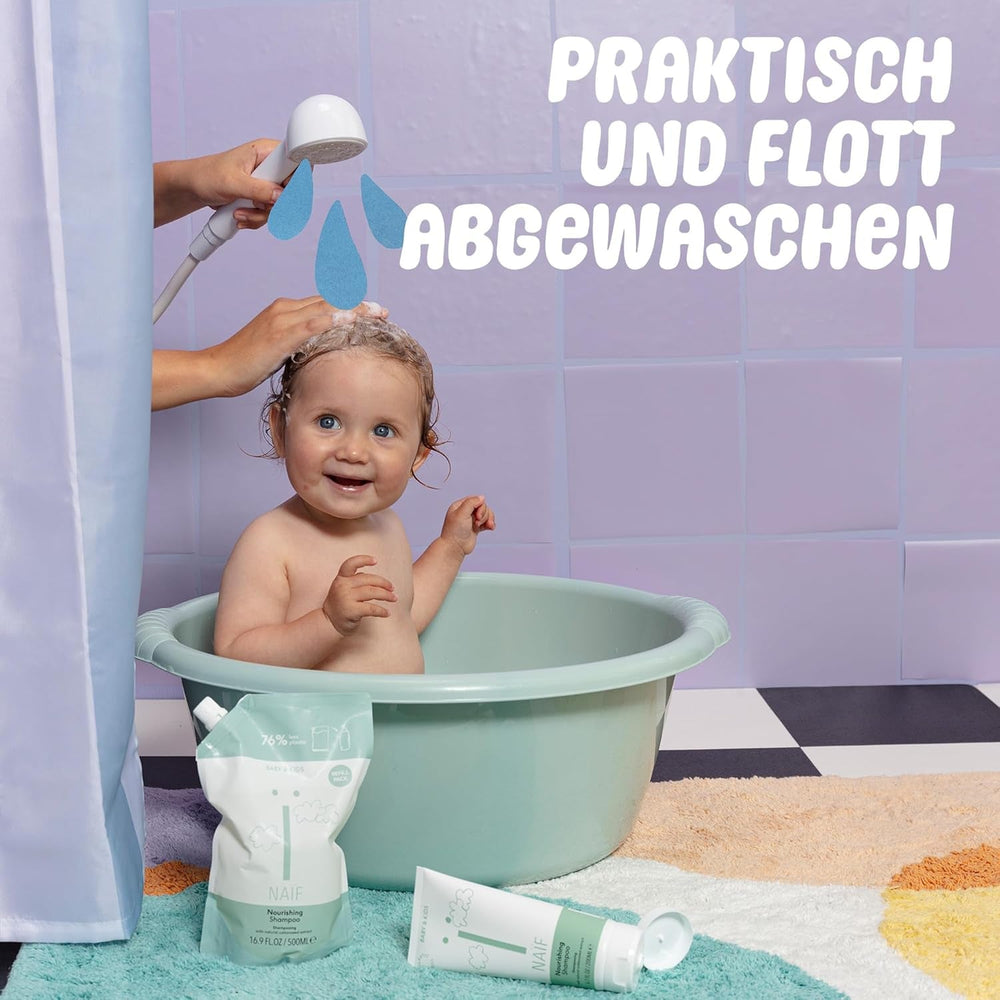 Naïf - Șampon de îngrijire - pentru bebeluși și copii - Șampon pentru bebeluși cu ingrediente naturale - 100% vegan - 0% SLES - Fără microplastice, siliconi și parabeni - 200 ml Copii - Baie si Skincare Naty Shop