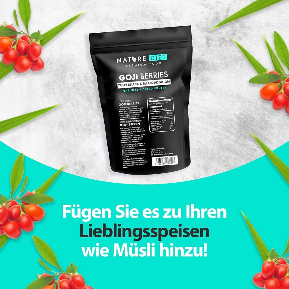Nature Diet - Goji berries 1000 g | Fructe de pădure uscate | Gustare sănătoasă Produse deshidratate Naty Shop