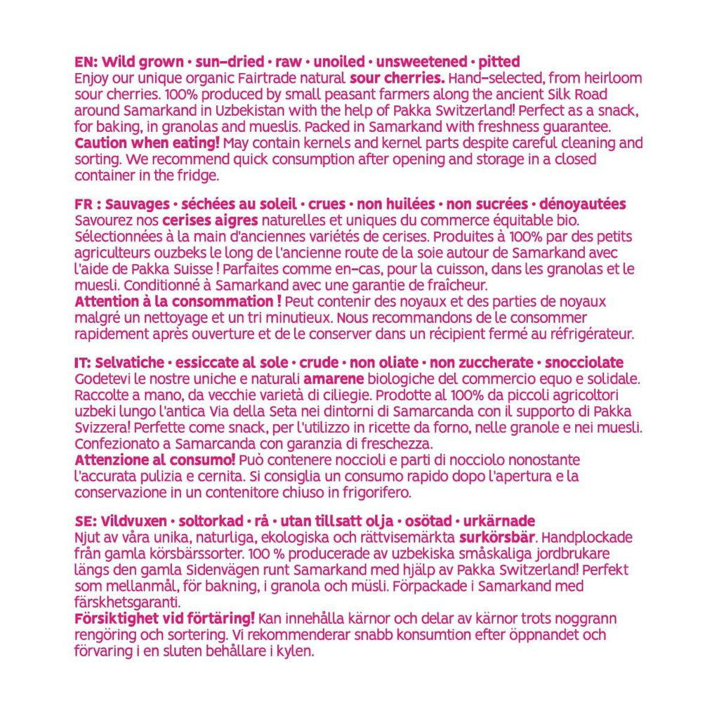 PAKKA - Cireșe organice Fairtrade uscate la soare 750g, cireșe organice recoltate sălbatice, neulei, neîndulcite direct de la micii fermieri din Samarkand, Uzbekistan, vegan, 750g Produse deshidratate Naty Shop
