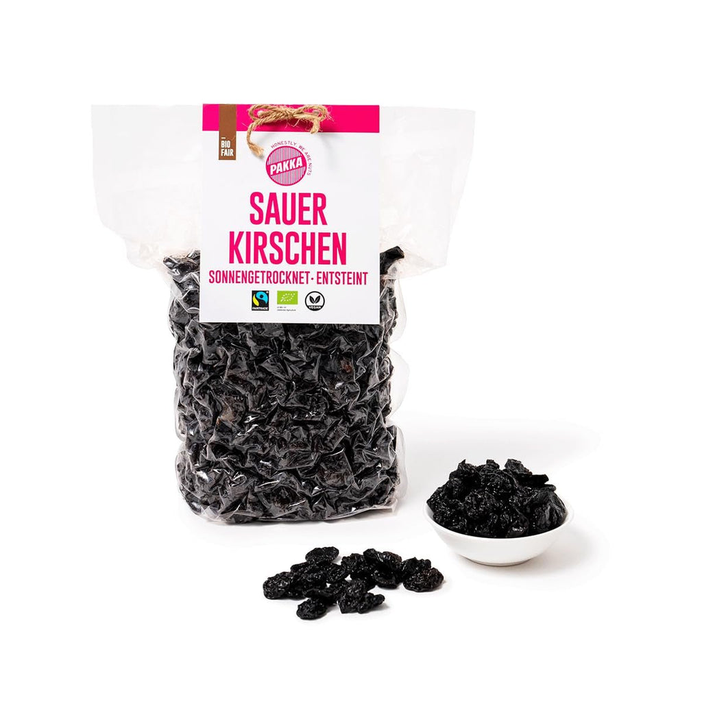 PAKKA - Cireșe organice Fairtrade uscate la soare 750g, cireșe organice recoltate sălbatice, neulei, neîndulcite direct de la micii fermieri din Samarkand, Uzbekistan, vegan, 750g Produse deshidratate Naty Shop Varianta 1: 750 G (1 pachet)