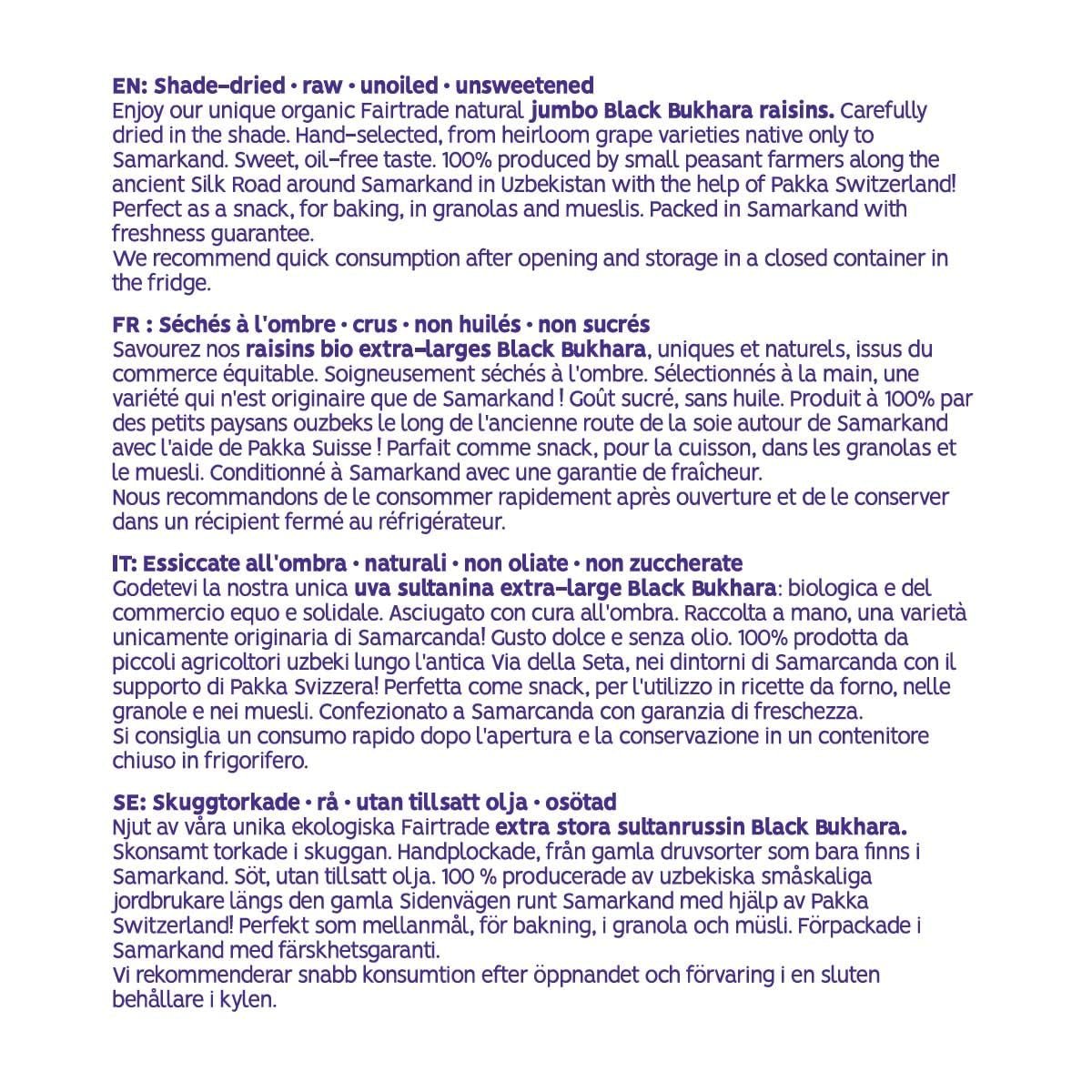 PAKKA - Stafide organice Fairtrade Bukhara 600g, fără semințe, struguri negri jumbo Bukhara uscați la umbră, fără ulei, deci lipicioși, nesulfurați, direct de la micii fermieri din Samarkand în Uzbekistan 600g Produse deshidratate Naty Shop