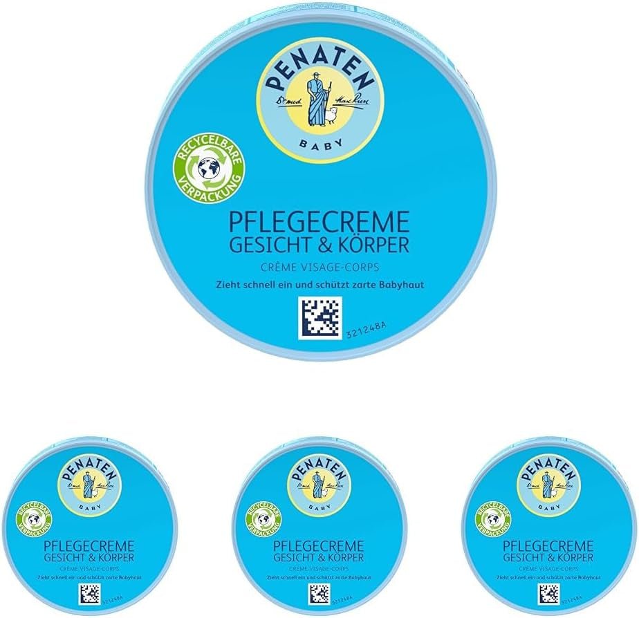 PENATEN cremă de îngrijire pentru față și corp (100 ml), cremă de față și de corp pentru bebeluși, cu absorbție rapidă, pentru pielea delicată a bebelușilor, lasă pielea moale și îi oferă pielii hidratare importantă Copii - Baie si Skincare Naty Shop 100 Ml (pachet de 4)