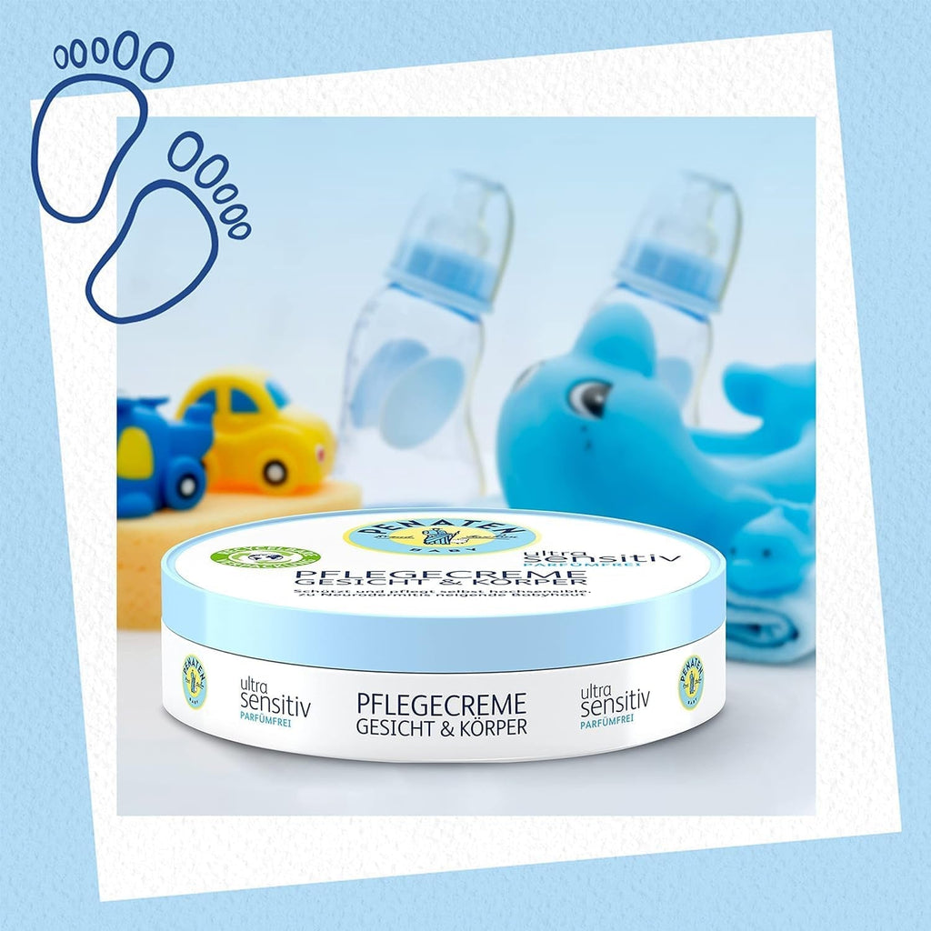 PENATEN Ultra Sensitive Care Cream Face & Body (100ml) cremă de față și de corp pentru bebeluși fără parfum, cremă hidratantă protectoare și hrănitoare pentru pielea foarte sensibilă a bebelușilor predispuși la neurodermatită Copii - Baie si Skincare Naty Shop