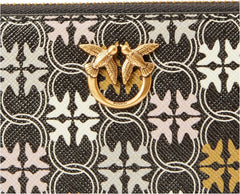 Pinko Women's Ryder Zip Around Leather Print Logo Travel Accessories Wallet, Zm7q_Black/Brown/White.Antique Go Portofel Femei Naty Shop