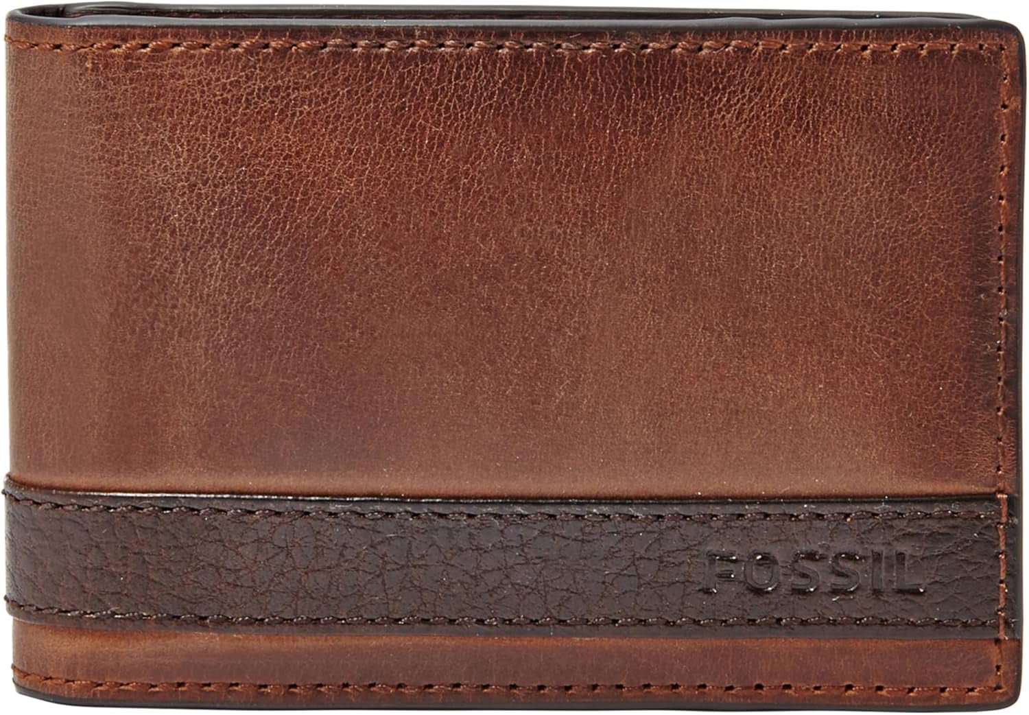 Portofel bifold din piele Quinn pentru bărbați Fossil 10 cm L x 1,5 cm l x 7 cm H Portofel Barbati Naty Shop Maro