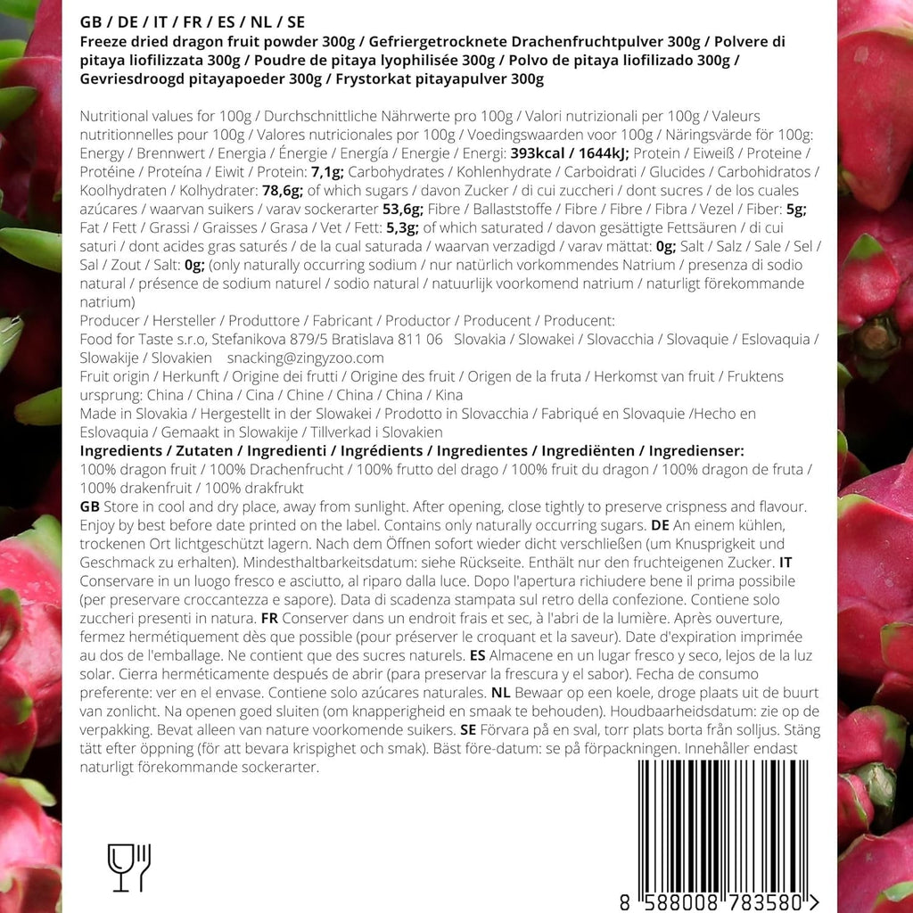 Pulbere de fructe de dragon | XL 300g Pulbere de Pitaya roz uscată prin congelare | Pitaya roșie | Pulbere de fructe de dragon Pitahaya | Smoothie Bowl Powder pentru Matcha Iced Tea Pink Latte | Pulbere de fructe de dragon uscată prin congelare Produse deshidratate Naty Shop