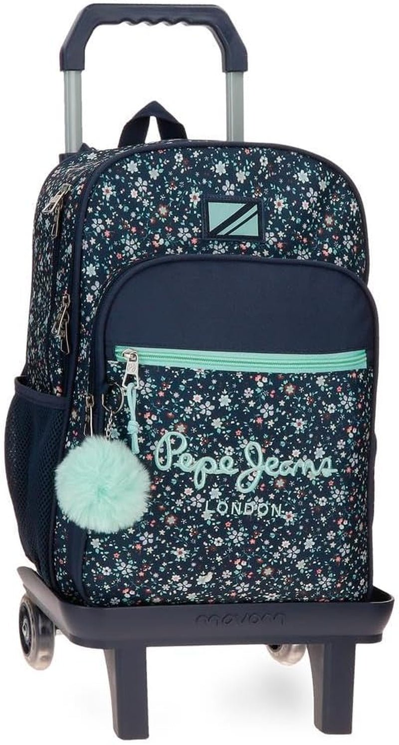 Rucsac școlar Pepe Jeans Alenka cu troler, albastru, 30 x 40 x 12 cm, poliester, 14,4 l, albastru, rucsac școlar cu troler Rucsacuri si ghiozdane premium Naty Shop Rucksack + Trolley