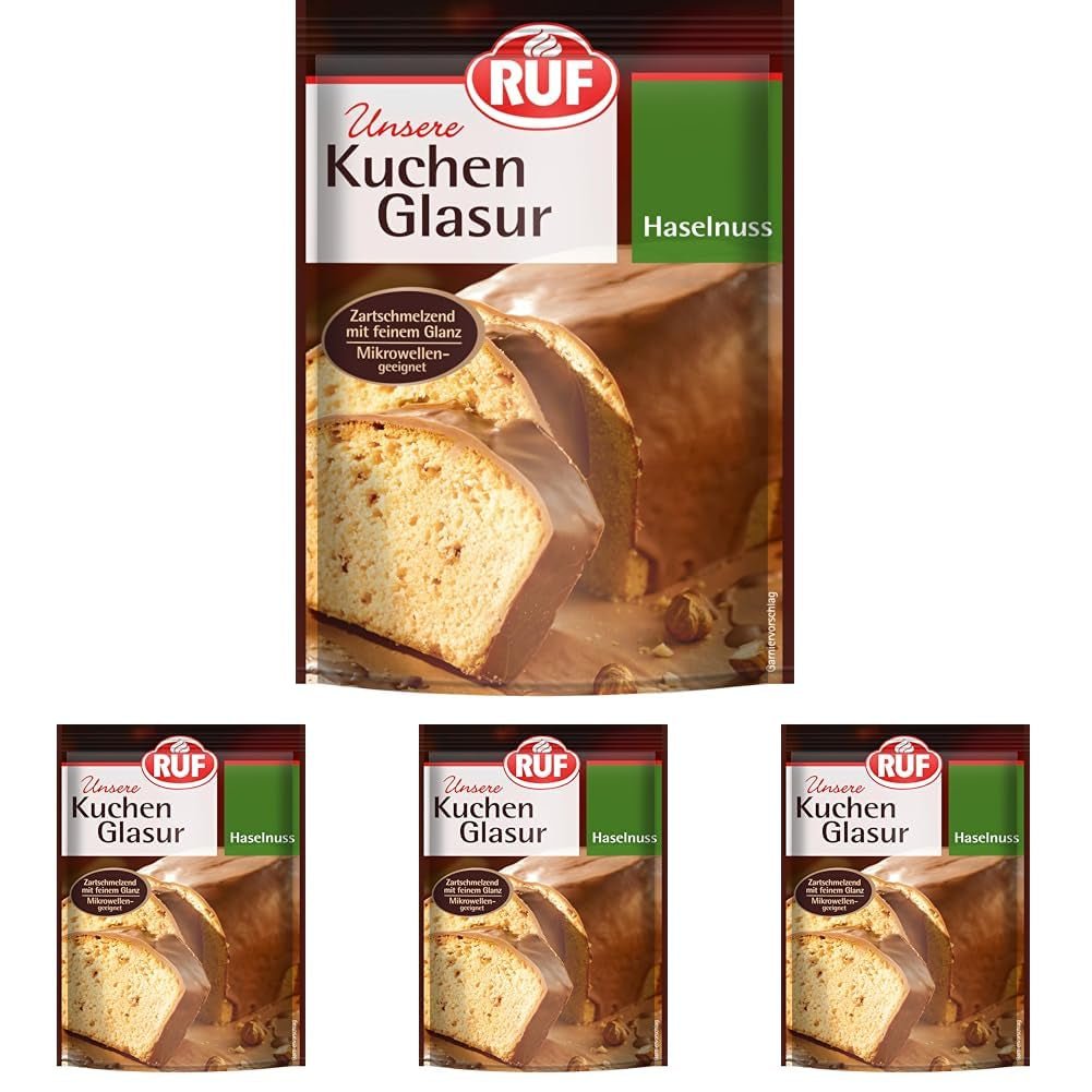 RUF Cake Glaze Hazelnut, 100g într-o pungă, rezistent la microunde, pentru glazurarea prăjiturilor cu nuci, praline și negrese, fără gluten (pachet de 4) Pasta de zahar Naty Shop Default Title