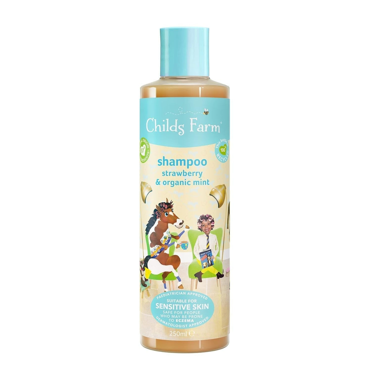 Șampon pentru copii Childs Farm 250 ml | Căpșuni și mentă organică | Toate tipurile de păr | Demontează și hrănește | Potrivit pentru pielea uscată, sensibilă și predispusă la neurodermatită Copii - Baie si Skincare Naty Shop Uk