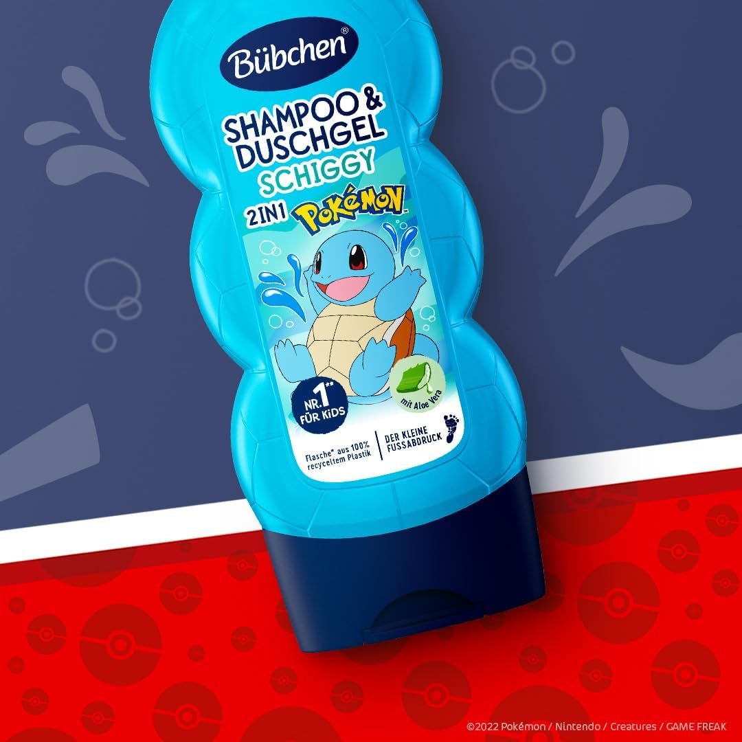 Șampon și gel de duș pentru copii, Pokémon Schiggy Edition, 230 ml (pachet de 5) Copii - Baie si Skincare Naty Shop