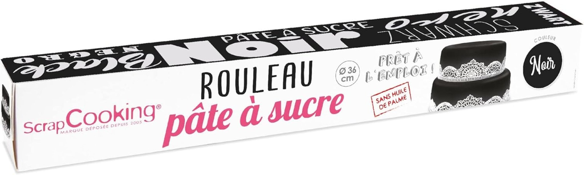 ScrapCooking - Roll fondant roz â'¬ 36 cm - Fondant negru rulat 430 g - Cake topper decorare topper fondant pentru prăjituri, coacere, aniversări, petreceri - Roz - 7264 Pasta de zahar Naty Shop Negru