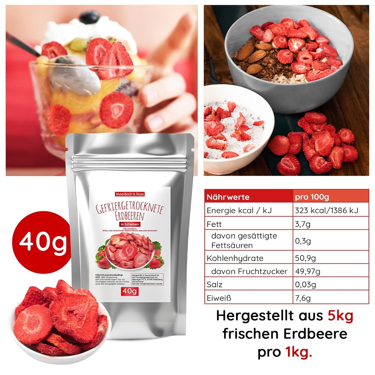 Set de degustare de fructe liofilizate 5x40g, căpșuni fructate liofilizate, zmeură, ananas, mango și amestec de căpșuni-banană, fără aditivi, fabricat în Germania Produse deshidratate Naty Shop