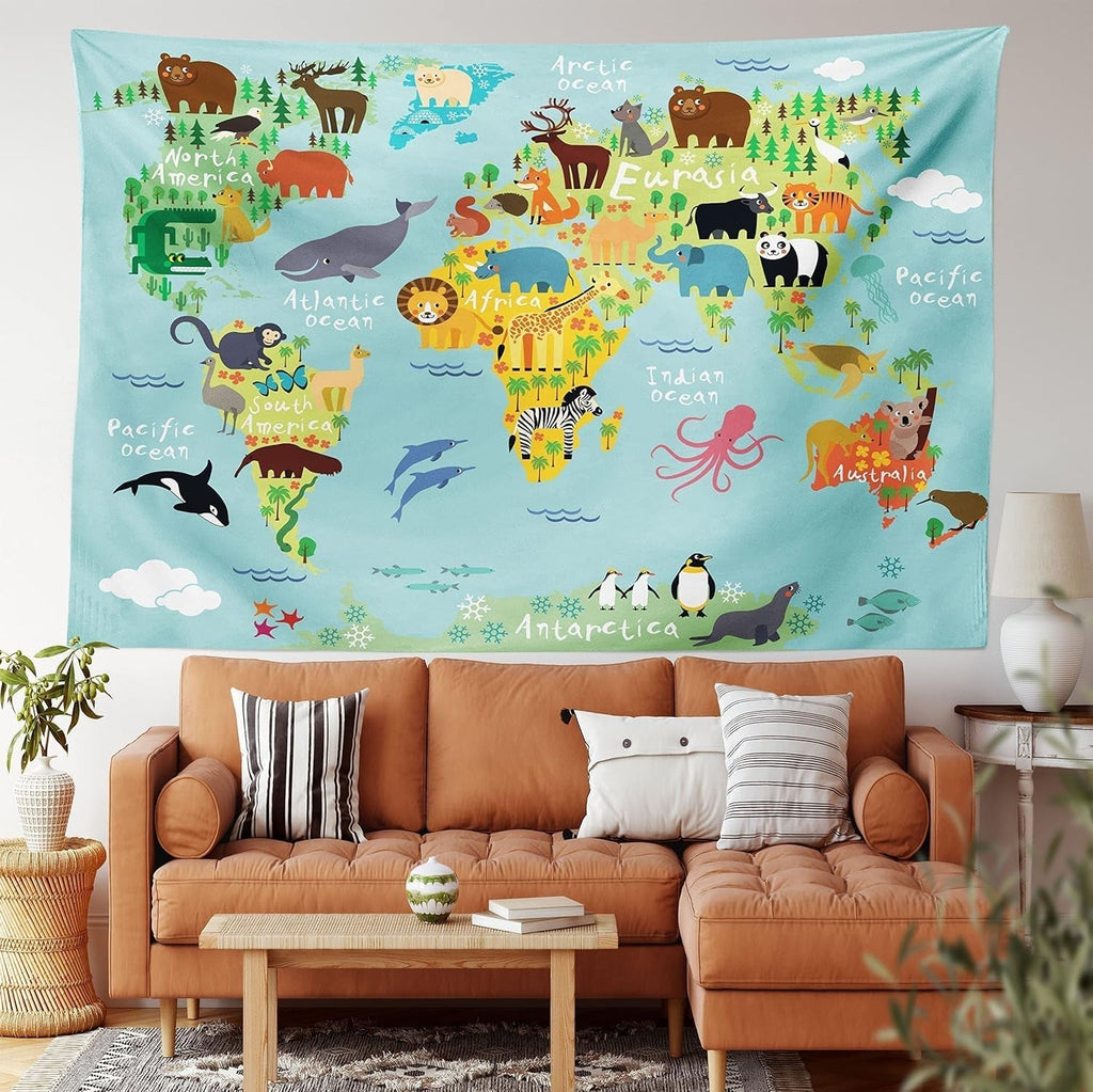 Tapiserie abakuhaus wanderlust harta animala lumii desene Casa - Accesorii si Decoratiuni Naty Shop