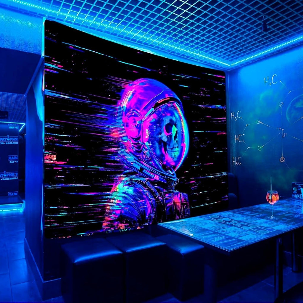 Tapiserie alishomtll fluorescent craniu astronaut negru lumina Casa - Accesorii si Decoratiuni Naty Shop