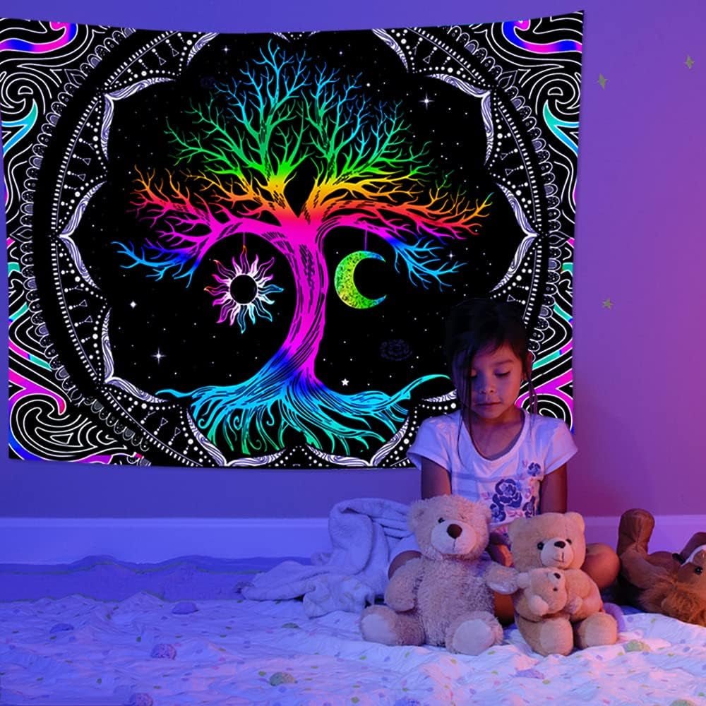 Tapiserie fluorescent tree life psychedelic moon Casa - Accesorii si Decoratiuni Naty Shop