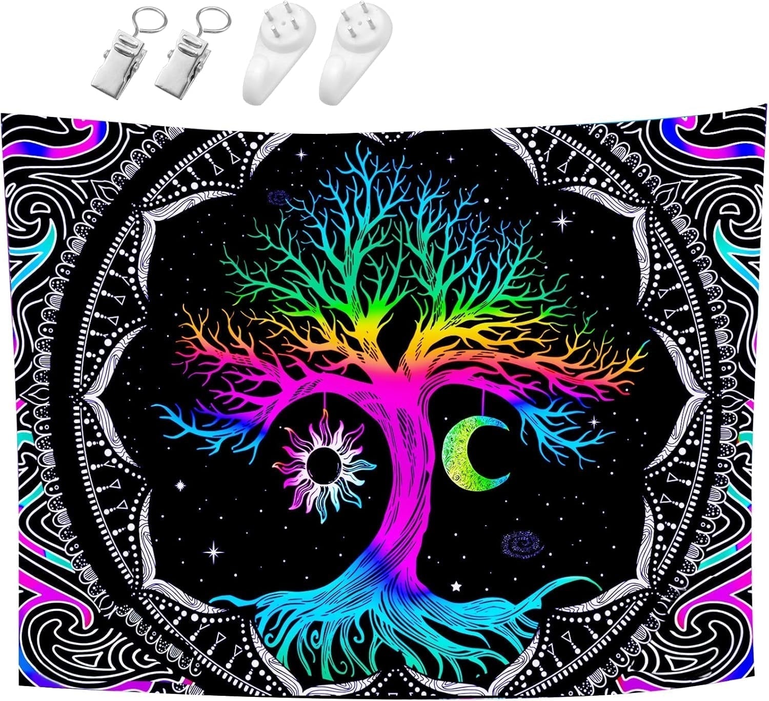Tapiserie fluorescent tree life psychedelic moon Casa - Accesorii si Decoratiuni Naty Shop