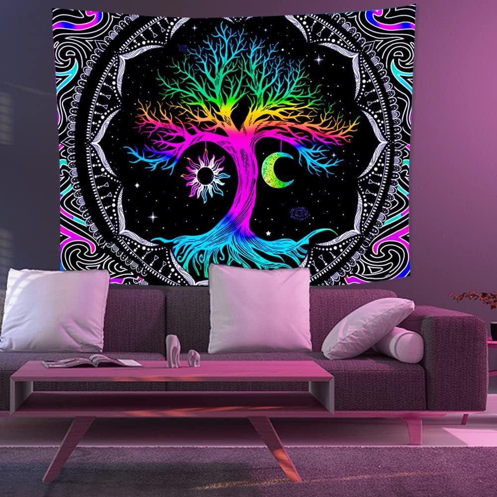 Tapiserie fluorescent tree life psychedelic moon Casa - Accesorii si Decoratiuni Naty Shop