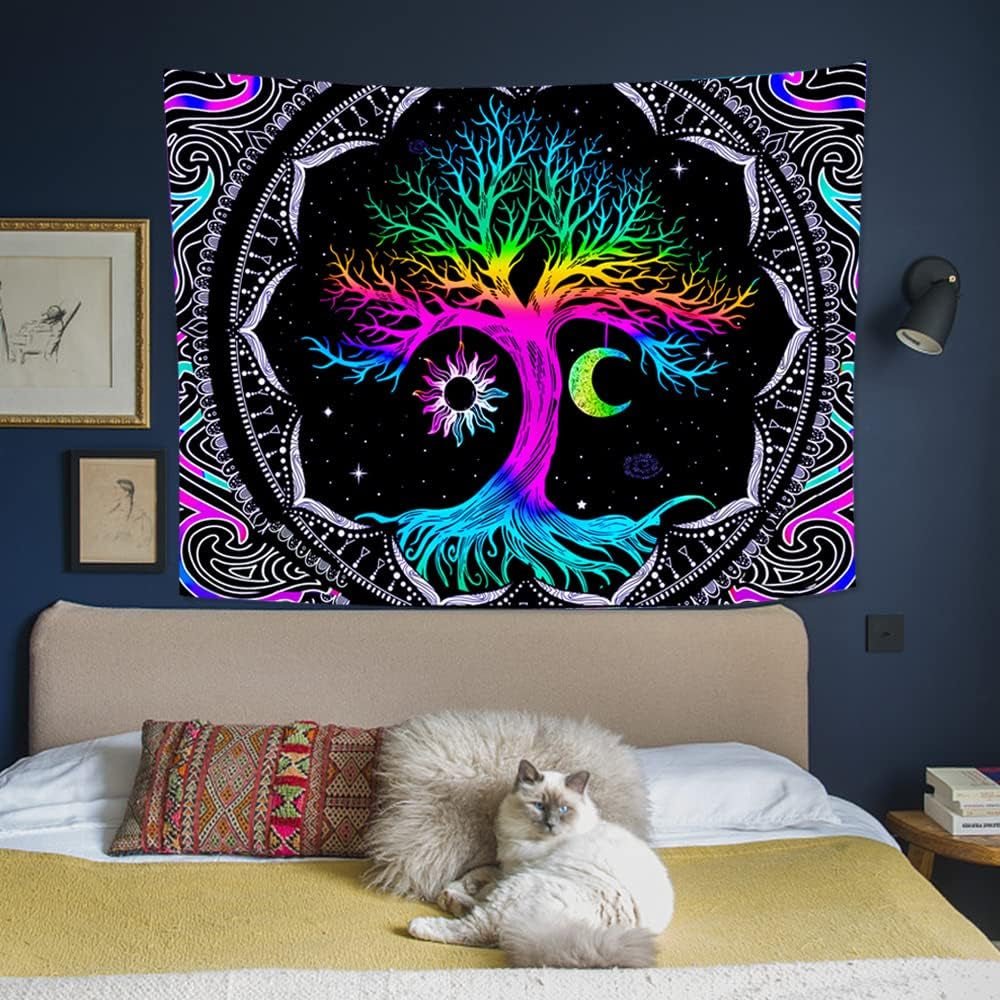 Tapiserie fluorescent tree life psychedelic moon Casa - Accesorii si Decoratiuni Naty Shop