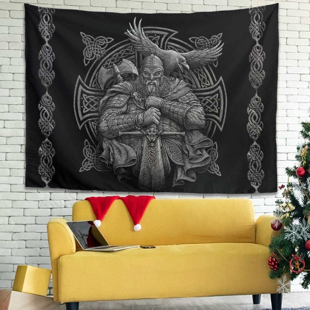 Tapiserie grey viking odin axe sword raven cross Casa - Accesorii si Decoratiuni Naty Shop Default Title