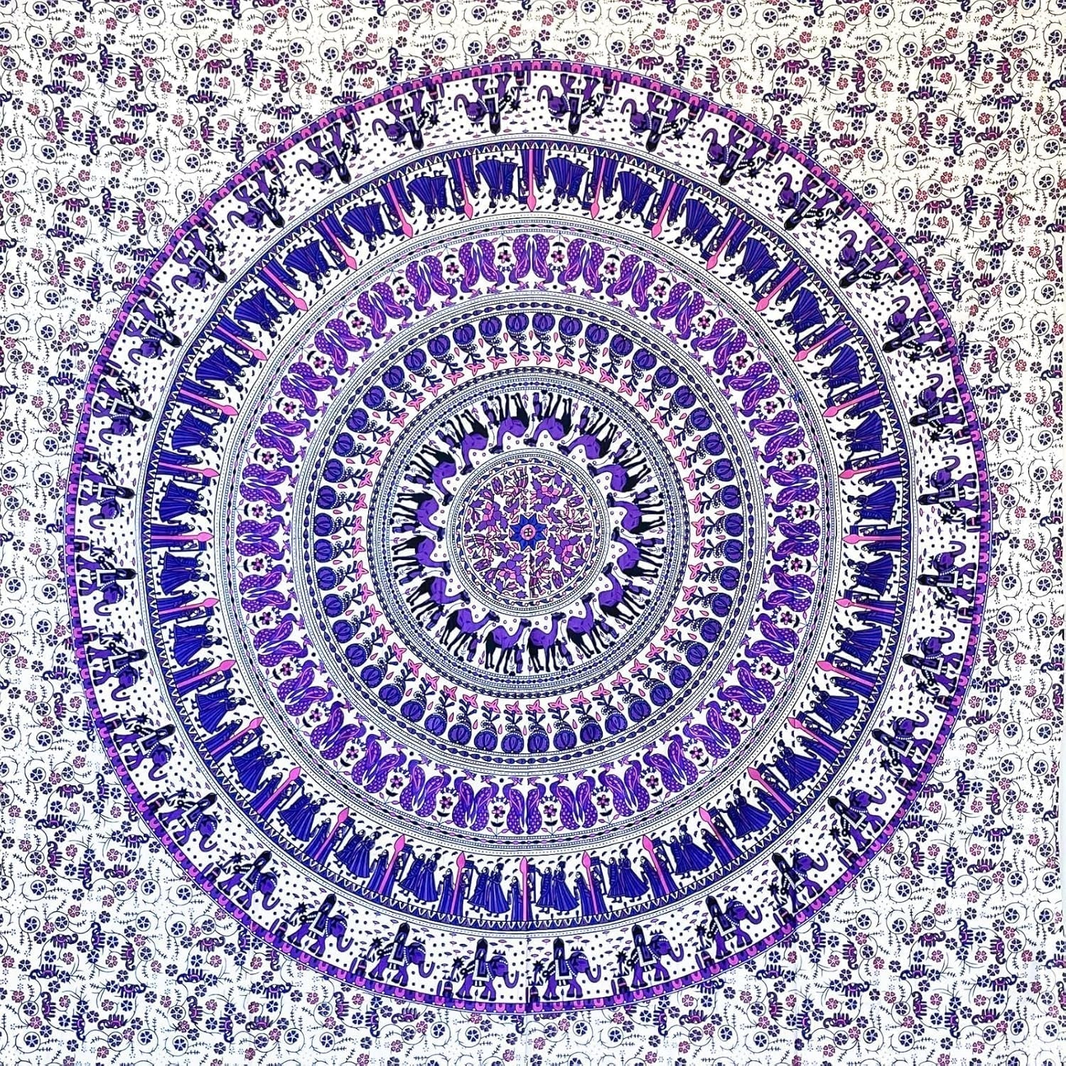 Tapiserie momomus mandala bumbac colorat desene orientale Casa - Accesorii si Decoratiuni Naty Shop Alb-liliac 135L X 210B Cm