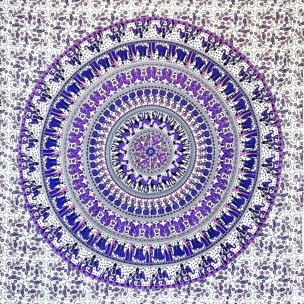 Tapiserie momomus mandala bumbac colorat desene orientale Casa - Accesorii si Decoratiuni Naty Shop Alb-liliac 135L X 210B Cm