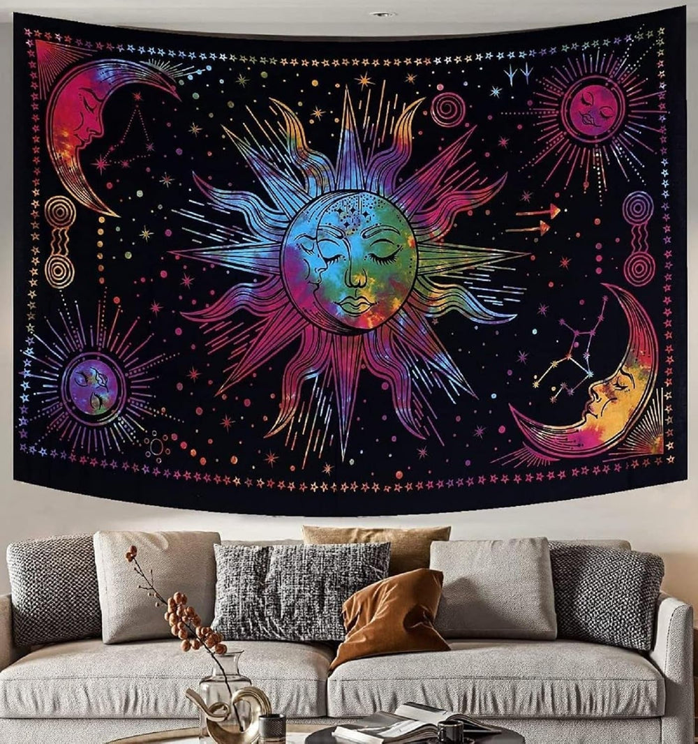Tapiserie sun moon star spiritual asthetic rainbow bumbac Casa - Accesorii si Decoratiuni Naty Shop Curcubeu 210L X 140B Cm