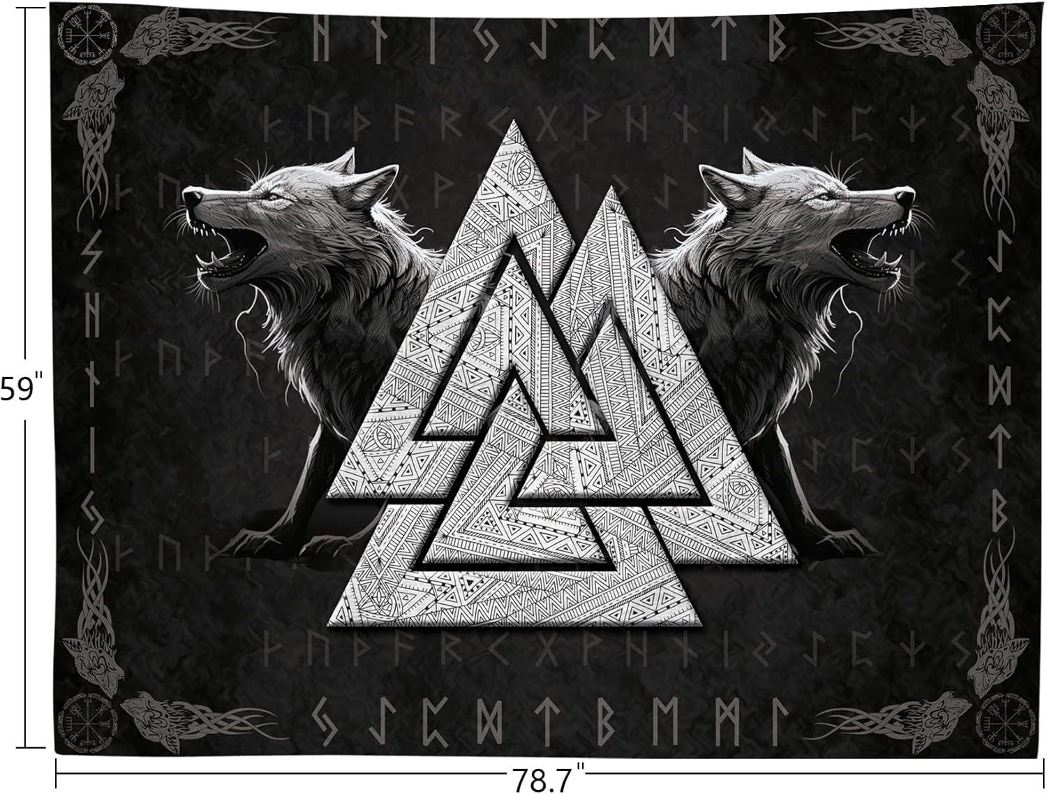 Tapiserie viking wolf totem negru alb meditatie rune Casa - Accesorii si Decoratiuni Naty Shop