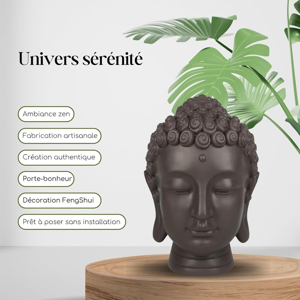 Zen'Light - Statuetă cu cap de Buddha - Decorațiune pentru Zen, meditație și feng shui - Cadou pentru o atmosferă relaxantă și spirituală - Statuetă de Buddha - Înălțime: 20 cm - Culoare: verde/maro Statuete si sculpturi Naty Shop