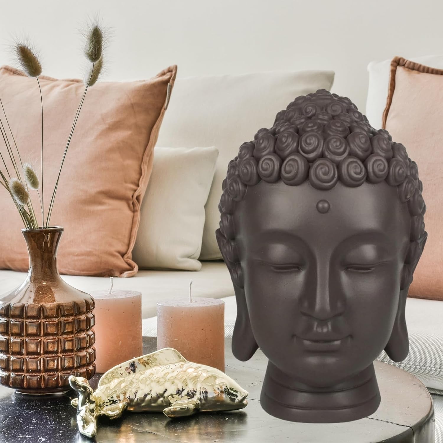 Zen'Light - Statuetă cu cap de Buddha - Decorațiune pentru Zen, meditație și feng shui - Cadou pentru o atmosferă relaxantă și spirituală - Statuetă de Buddha - Înălțime: 20 cm - Culoare: verde/maro Statuete si sculpturi Naty Shop